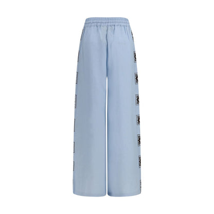 Blue Linen Casual Pants