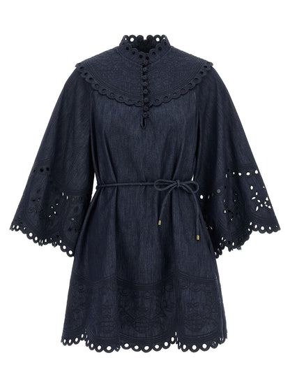 Blue Cotton Short Dress