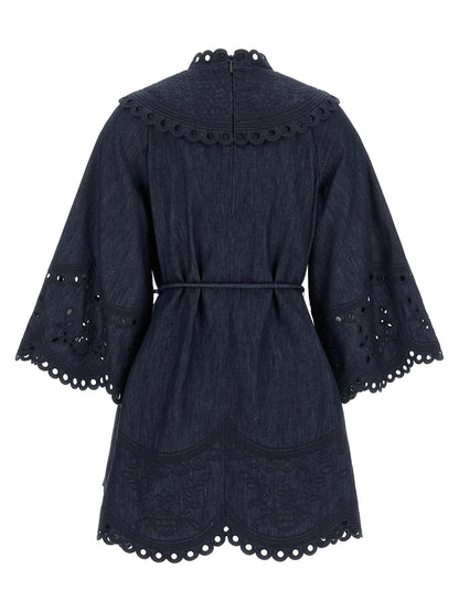 Blue Cotton Short Dress
