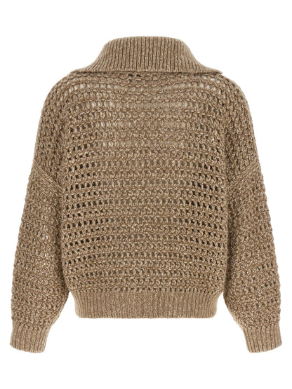 Beige Elastane Cardigan