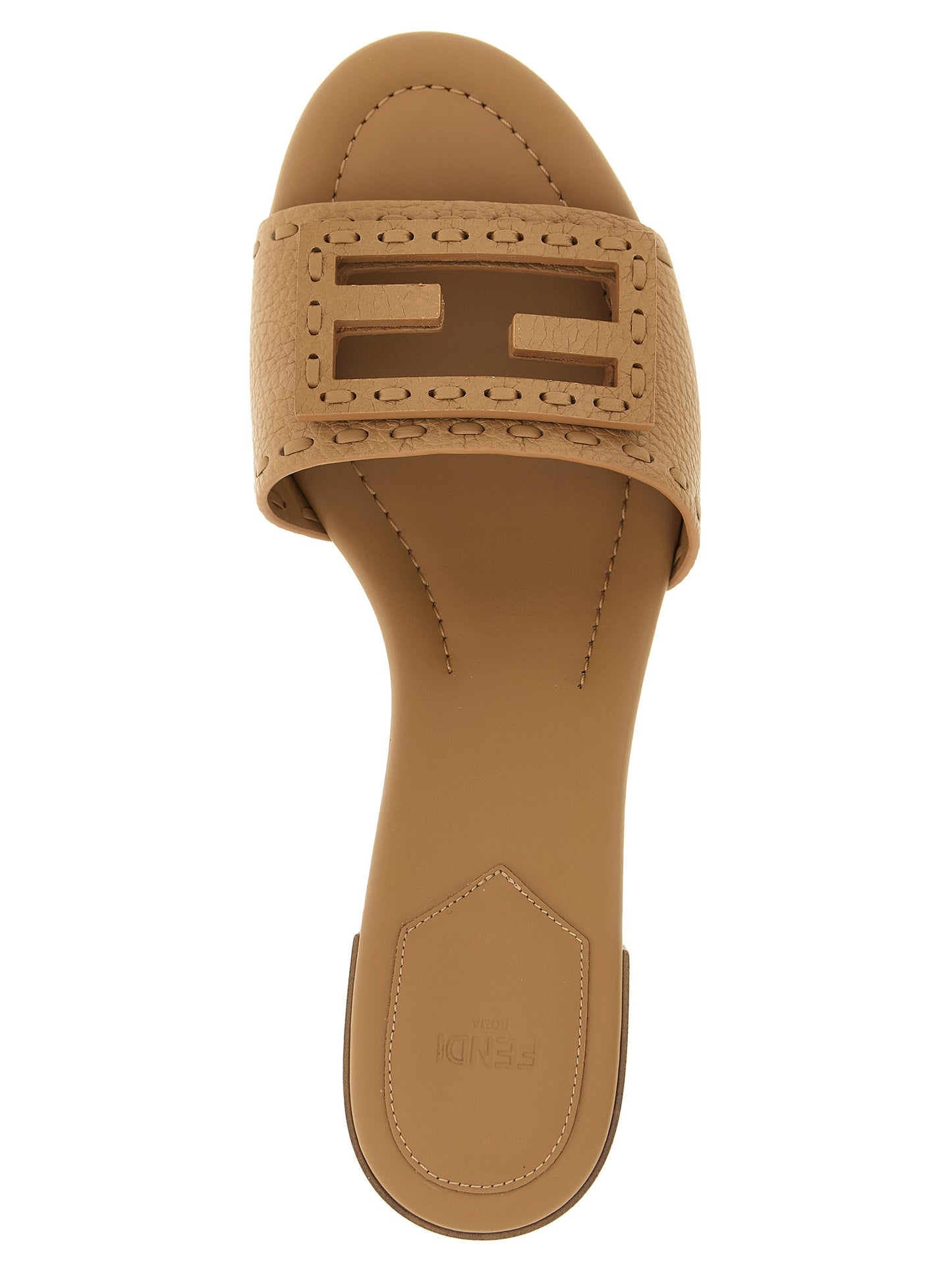 Beige Calfskin Flat Sandals