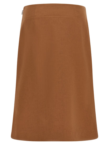 Brown Linen Midi Skirt