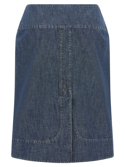Blue Cotton Midi Skirt