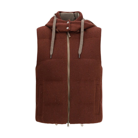 Brown Cotton Sleeveless Jacket