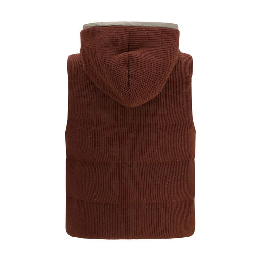 Brown Cotton Sleeveless Jacket