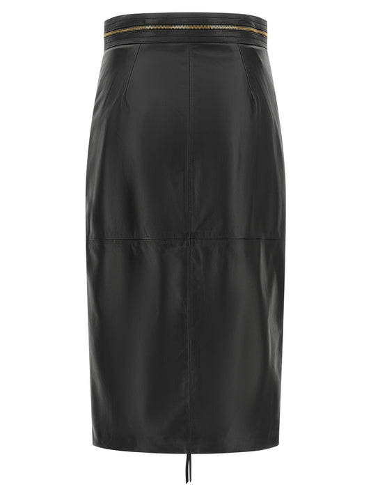 Black Lambskin Midi Skirt