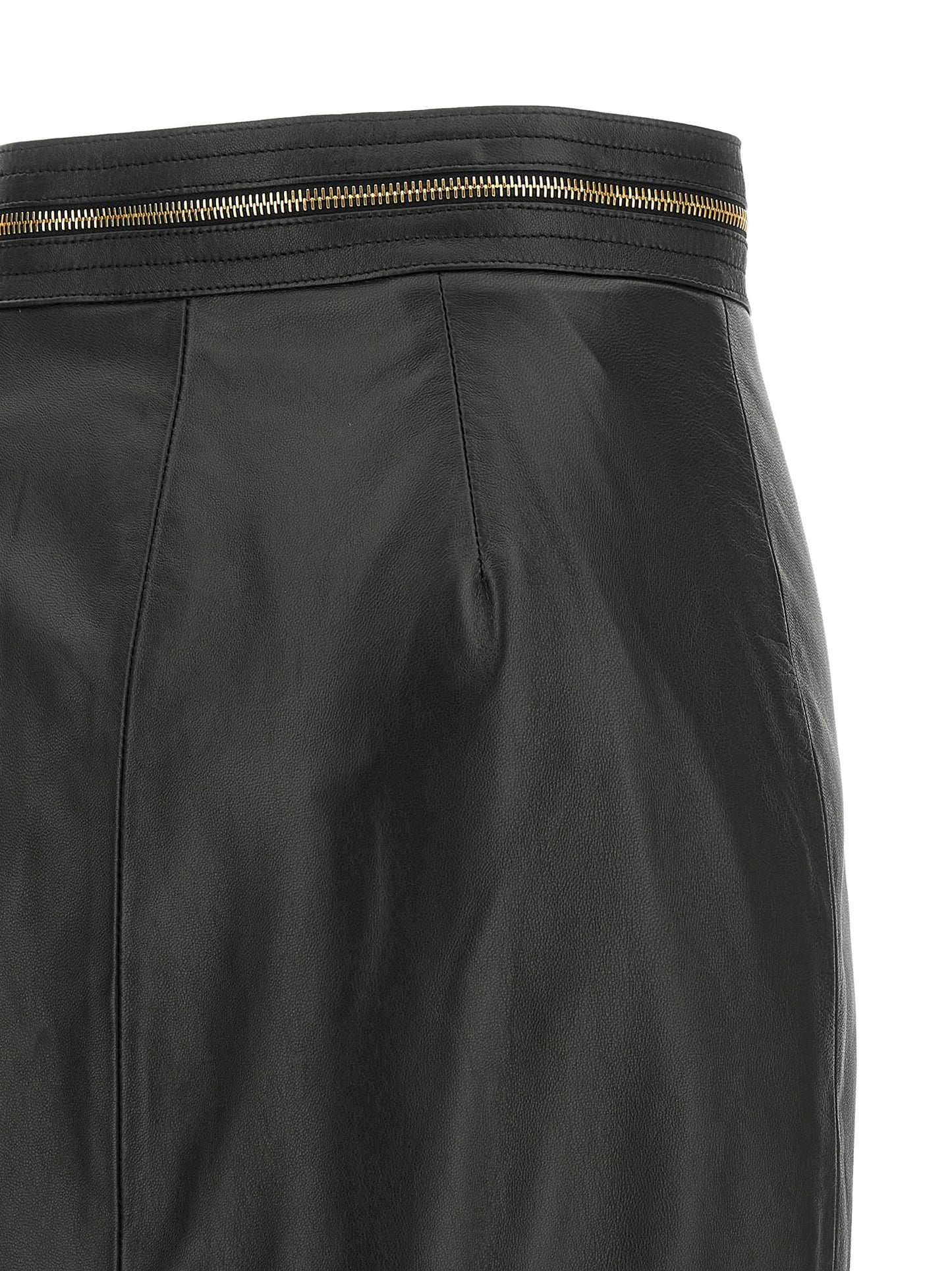 Black Lambskin Midi Skirt