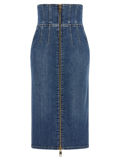 Blue Cotton Midi Skirt
