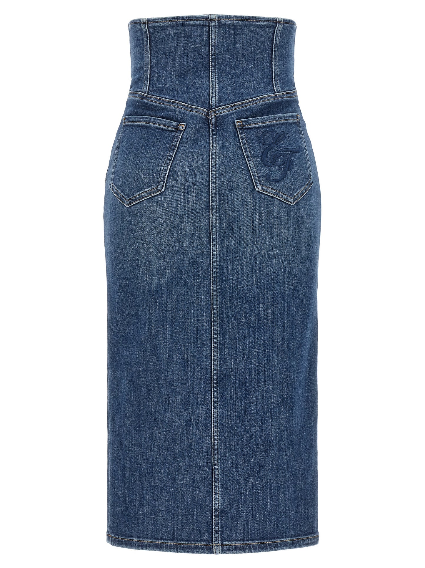 Blue Cotton Midi Skirt