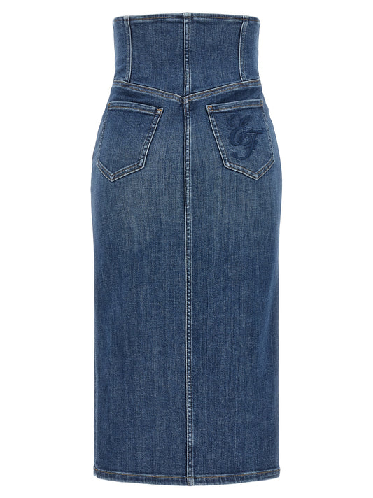 Blue Cotton Midi Skirt