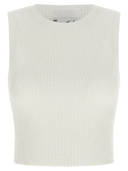 White Viscose Sleeveles T-Shirt