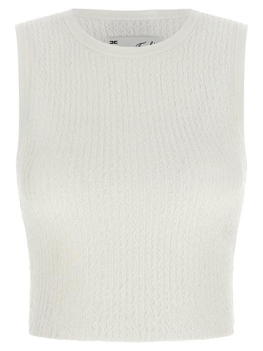 White Viscose Sleeveles T-Shirt