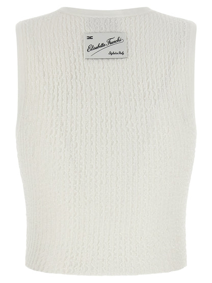White Viscose Sleeveles T-Shirt
