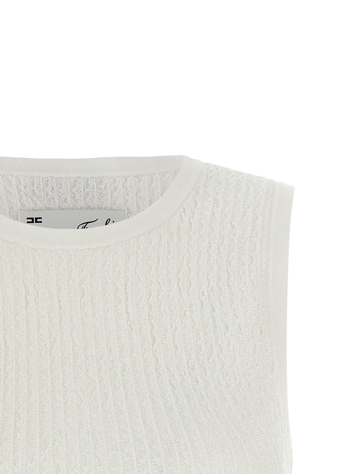 White Viscose Sleeveles T-Shirt
