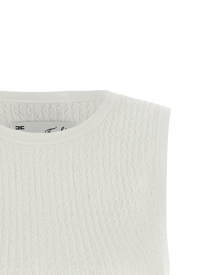 White Viscose Sleeveles T-Shirt