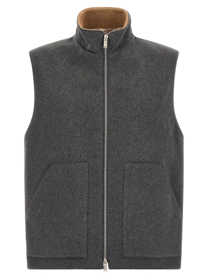 Gray Virgin Wool Sleeveless Jacket