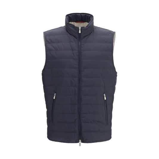 Blue Polyester Sleeveless Jacket