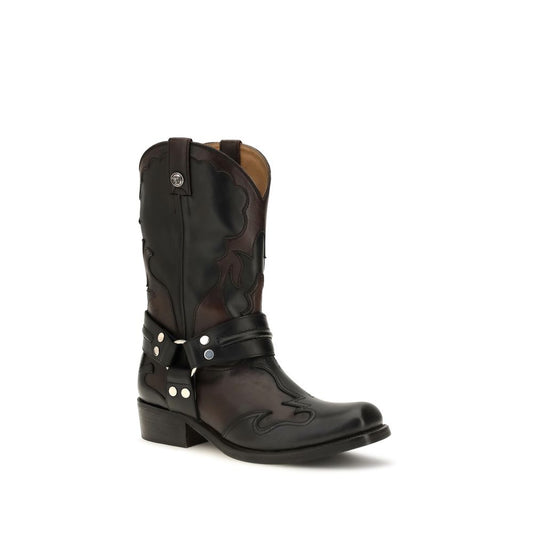Black Calf Leather Bos Taurus Ankle Boots