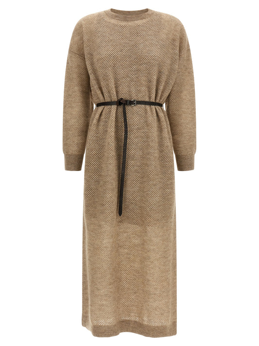 Beige Wool Midi Dress