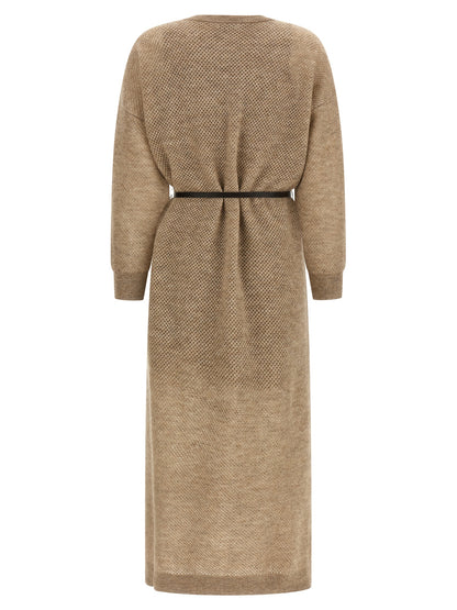 Beige Wool Midi Dress