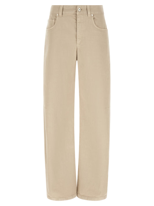 Beige Cotton Casual Pants