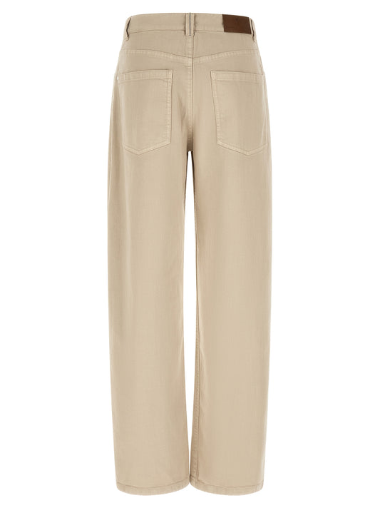Beige Cotton Casual Pants
