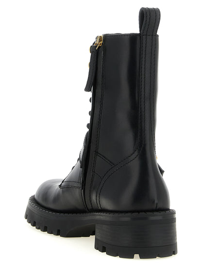 Black Calfskin Lace-Up Boots