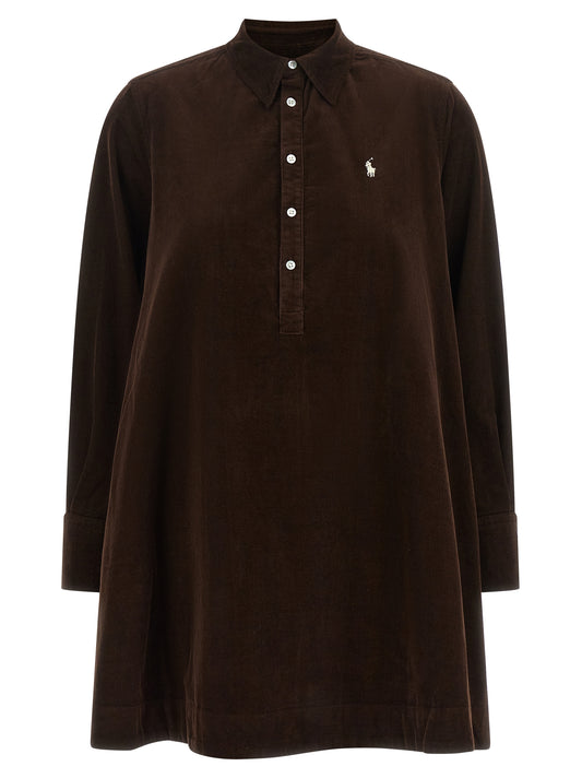 Brown Cotton Short Dress
