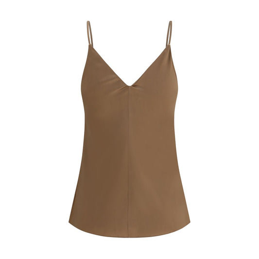 Brown Silk Sleeveles T-Shirt