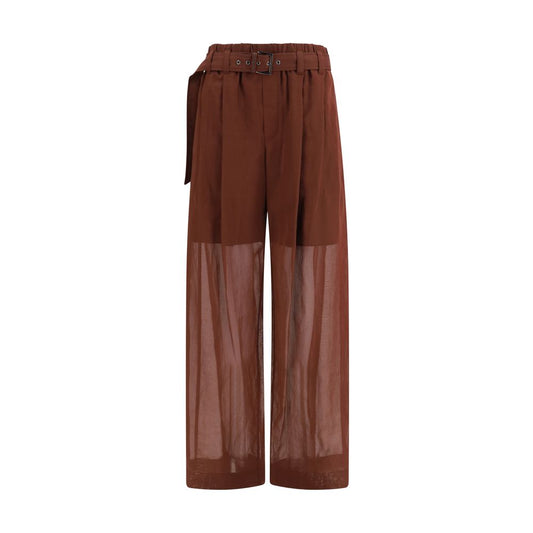 Brown Cotton Casual Pants