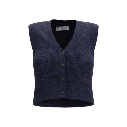 Blue Cashmere Sleeveles Sweater