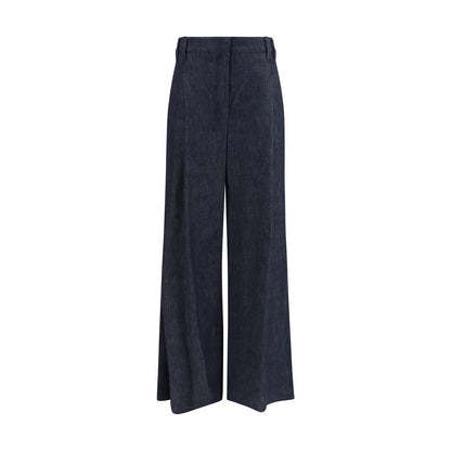 Blue Cotton Casual Pants