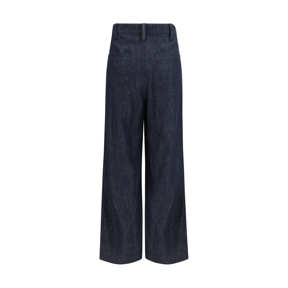 Blue Cotton Casual Pants