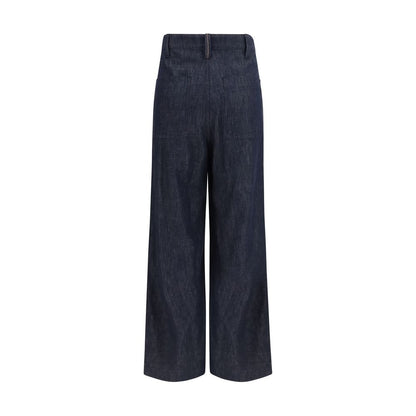 Blue Cotton Casual Pants