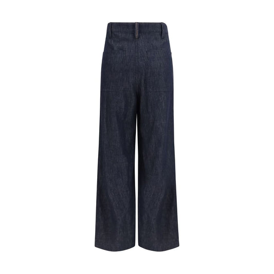 Blue Cotton Casual Pants