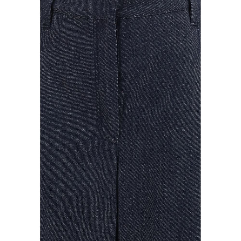Blue Cotton Casual Pants
