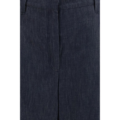 Blue Cotton Casual Pants