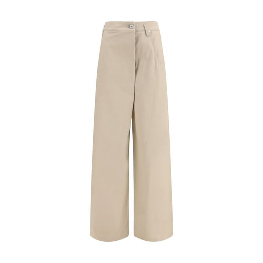 Beige Cotton Casual Pants
