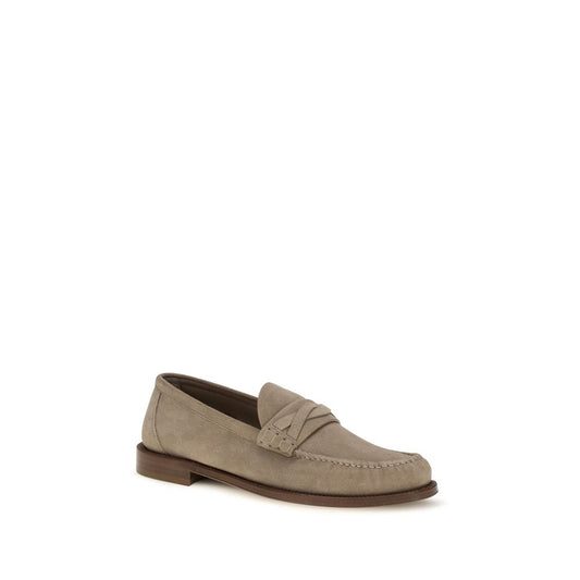 Beige Suede Leather Slip-On Loafers