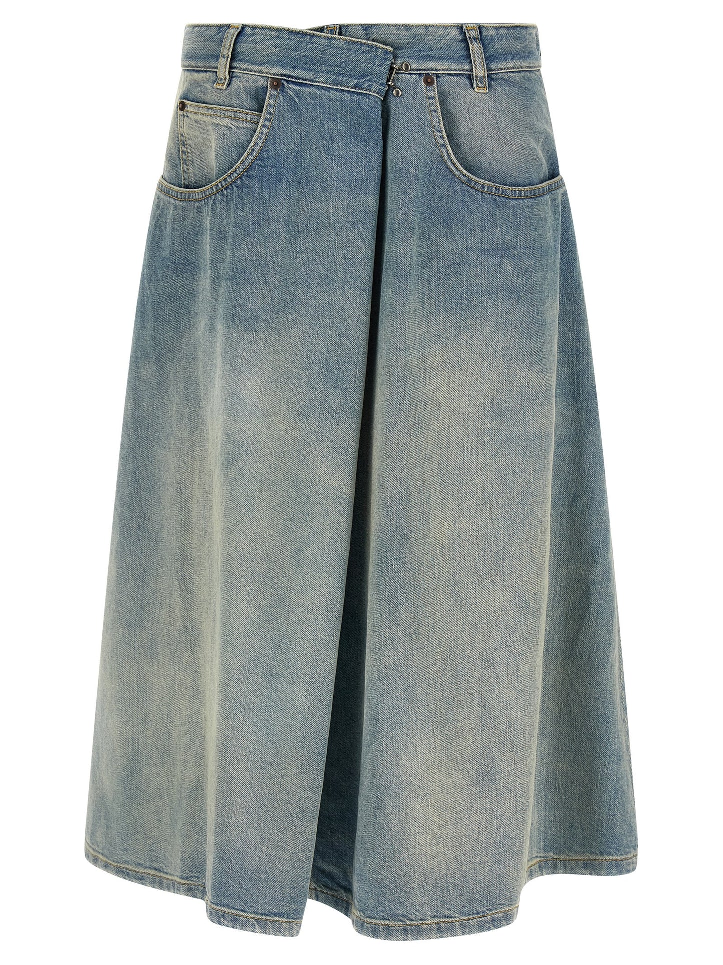 Blue Cotton Midi Skirt
