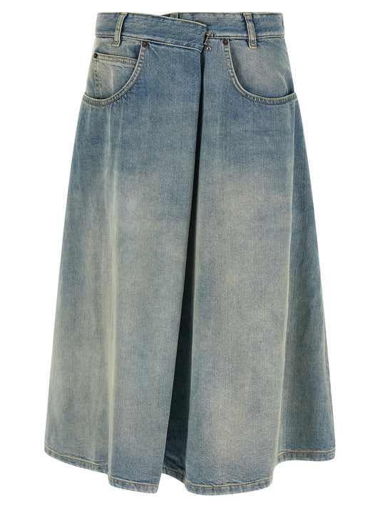 Blue Cotton Midi Skirt