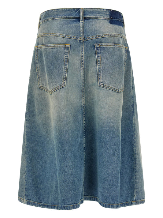Blue Cotton Midi Skirt