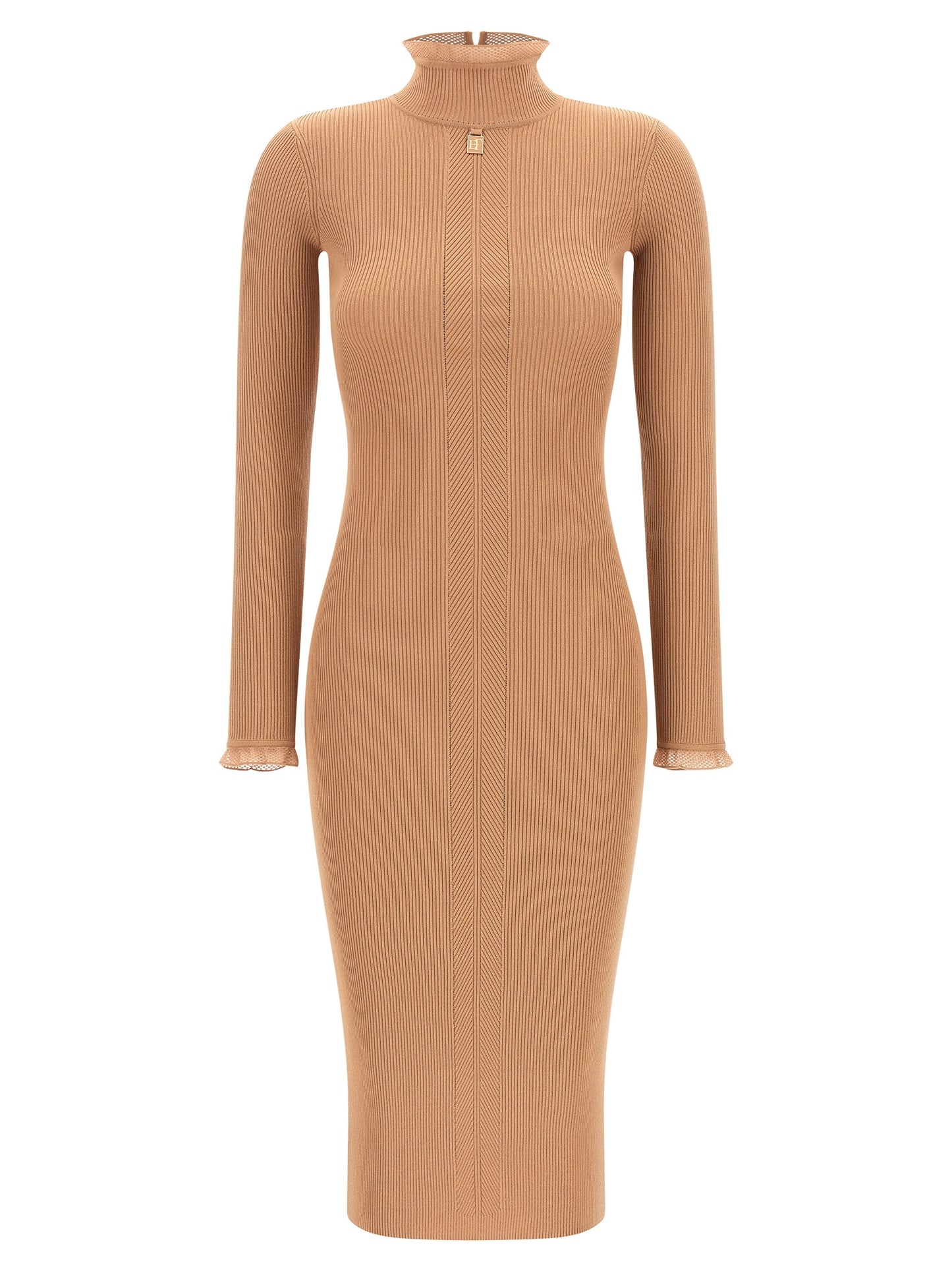 Beige Viscose Midi Dress