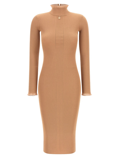 Beige Viscose Midi Dress