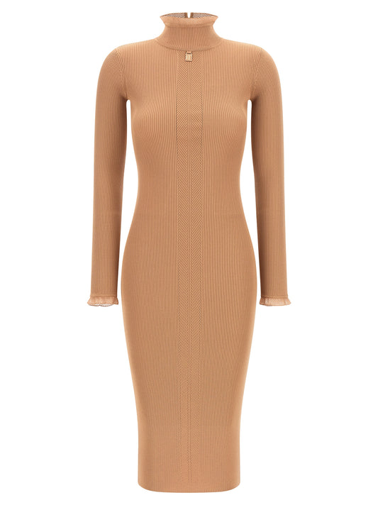 Beige Viscose Midi Dress