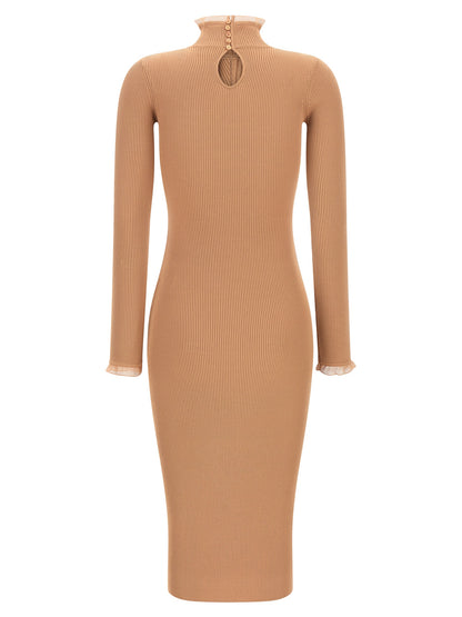 Beige Viscose Midi Dress