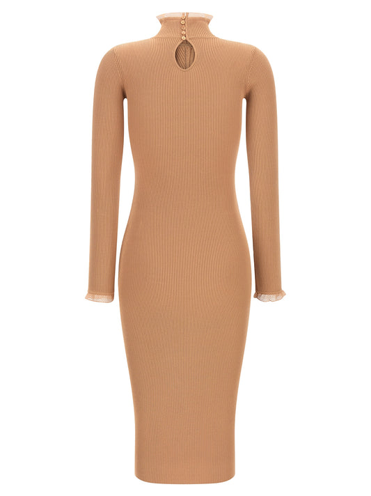 Beige Viscose Midi Dress