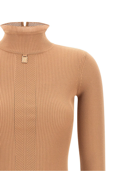 Beige Viscose Midi Dress
