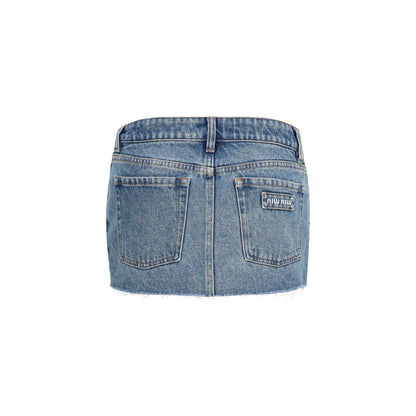 Blue Cotton Mini Skirt