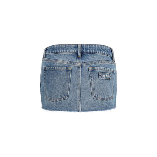 Blue Cotton Mini Skirt